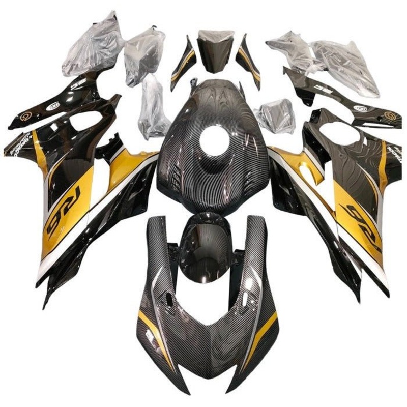 YAMAHA YZF-R6 (2017-2022) Faux Carbon Fiber, Black, Gold, White Fairings No Seat Cowl No Bolt Kit No Tank