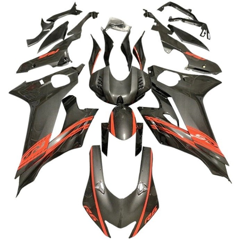 YAMAHA YZF-R6 (2017-2022) Faux Carbon Fiber, Orange Fairings No Seat Cowl No Bolt Kit No Tank