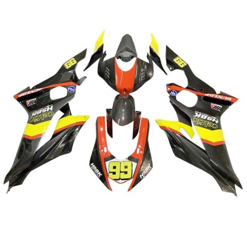 YAMAHA YZF-R6 (2017-2022) Faux Carbon Fiber, Orange, Yellow Fairings No Seat Cowl No Bolt Kit No Tank