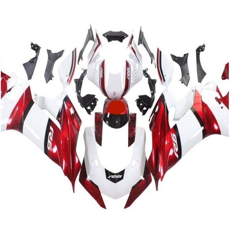 YAMAHA YZF-R6 (2017-2022) White, Black, Candy Red Stripe Fairings No Seat Cowl No Bolt Kit No Tank