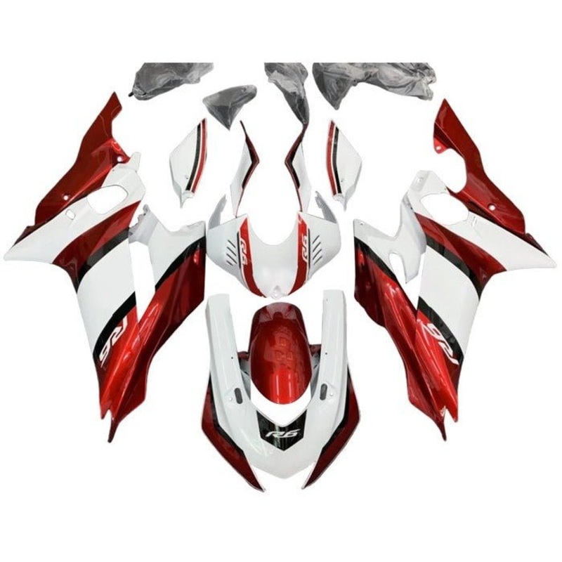 YAMAHA YZF-R6 (2017-2022) White, Candy Red, Black Stripe Fairings No Seat Cowl No Bolt Kit No Tank