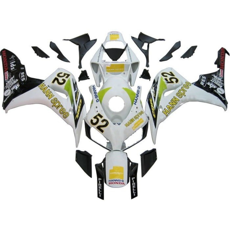 Honda CBR1000RR (2006-2007) White, Yellow, Hannspree Fairings No Seat Cowl No Bolt Kit No Tank