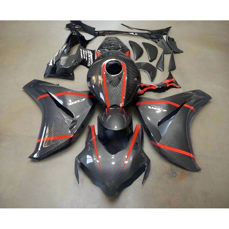 Honda CBR1000RR (2008-2011) Faux Carbon Fiber, Red Stripe Fairings No Seat Cowl No Bolt Kit No Tank