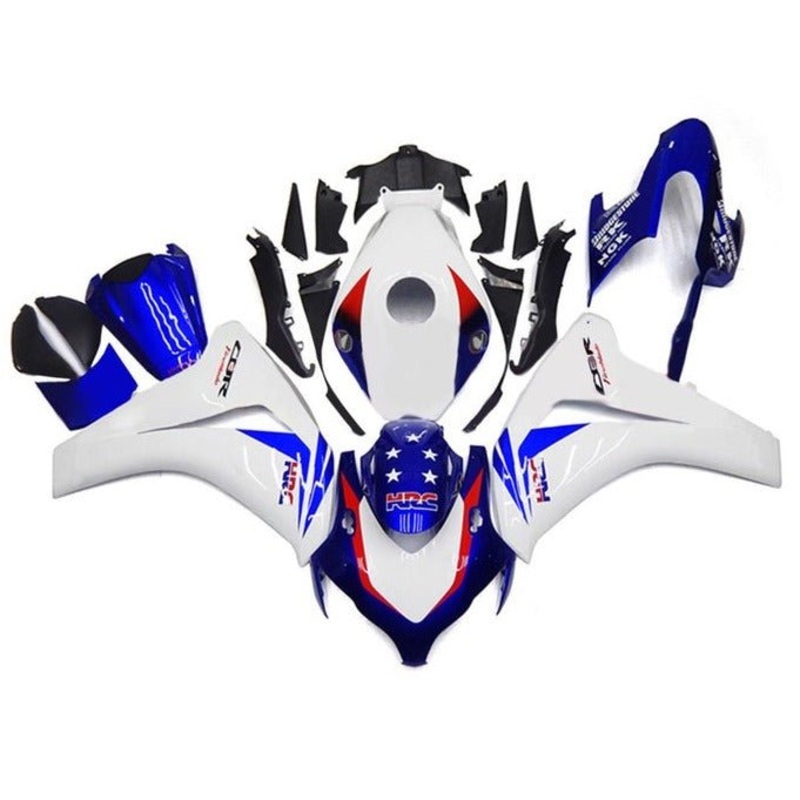 Honda CBR1000RR (2008-2011) White, Blue HRC Stars Fairings No Seat Cowl No Bolt Kit No Tank