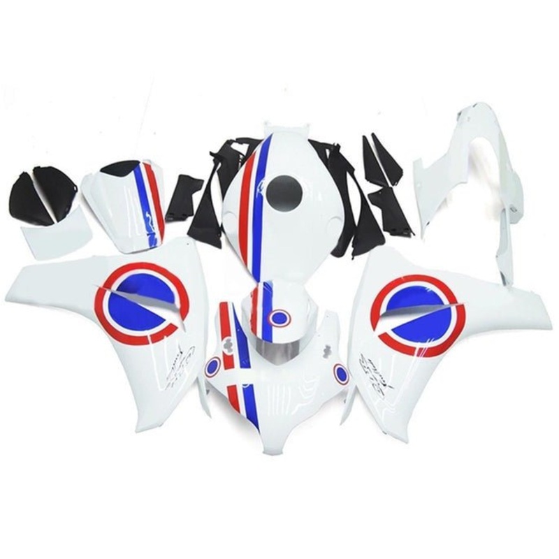 Honda CBR1000RR (2008-2011) White, Red, Blue Stripe Fairings No Seat Cowl No Bolt Kit No Tank