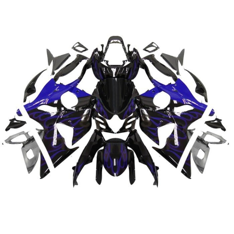 Suzuki GSXR1000 (2009-2016) Black, Blue Flames Fairings Clear Windscreen: Free No Seat Cowl No Bolt Kit