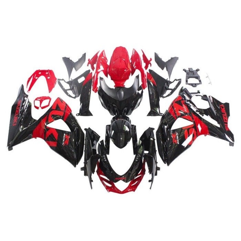 Suzuki GSXR1000 (2009-2016) Black Gloss, Red Fairings Clear Windscreen: Free No Seat Cowl No Bolt Kit