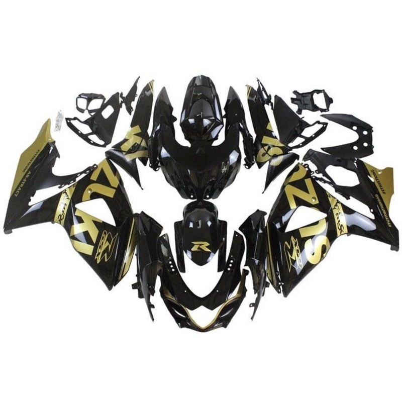 Suzuki GSXR1000 (2009-2016) Black, Gold Fairings Clear Windscreen: Free No Seat Cowl No Bolt Kit
