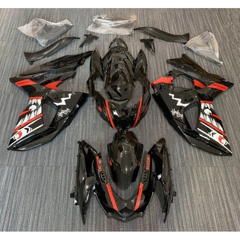 Suzuki GSXR1000 (2009-2016) Black, Red, White, Jaws Teeth Fairings Clear Windscreen: Free No Seat Cowl No Bolt Kit