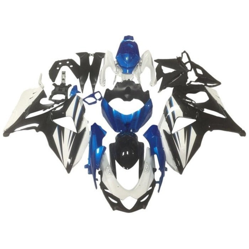 Suzuki GSXR1000 (2009-2016) Black, White, Blue Fairings Clear Windscreen: Free No Seat Cowl No Bolt Kit