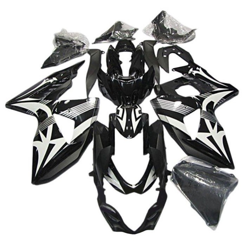 Suzuki GSXR1000 (2009-2016) Black, White, Stripes, Tribal Fairings Clear Windscreen: Free No Seat Cowl No Bolt Kit