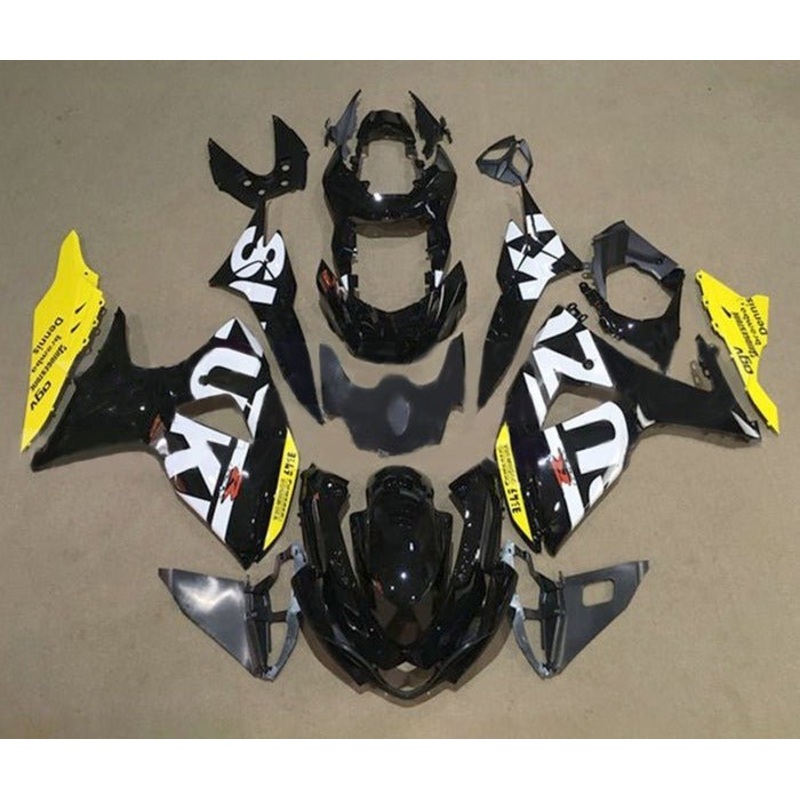 Suzuki GSXR1000 (2009-2016) Black, White, Yellow Fairings Clear Windscreen: Free No Seat Cowl No Bolt Kit