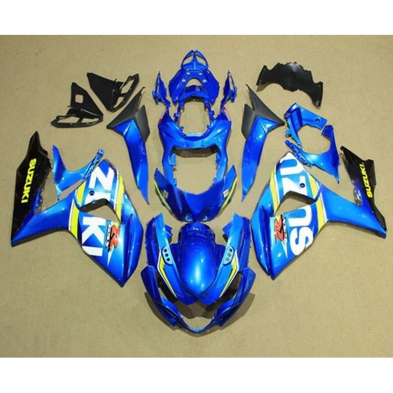 Suzuki GSXR1000 (2009-2016) Blue, Black, Yellow Stripe Fairings Clear Windscreen: Free No Seat Cowl No Bolt Kit