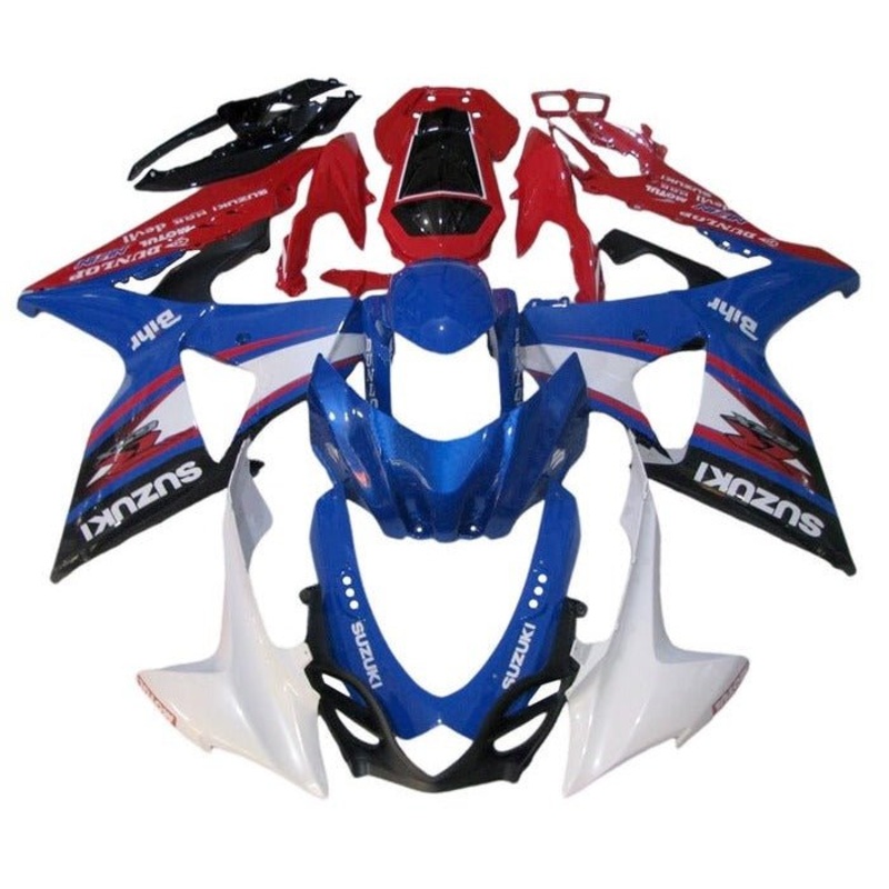 Suzuki GSXR1000 (2009-2016) Blue, White, Black, Red Stripe Fairings Clear Windscreen: Free No Seat Cowl No Bolt Kit