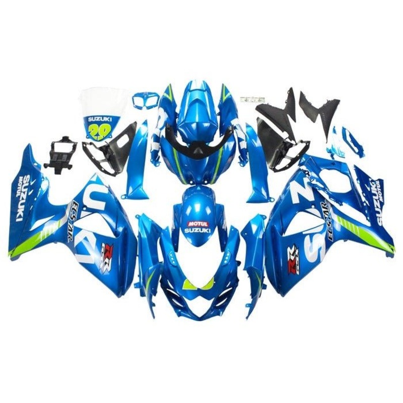 Suzuki GSXR1000 (2009-2016) Blue, White, Lime Green Fairings Clear Windscreen: Free No Seat Cowl No Bolt Kit