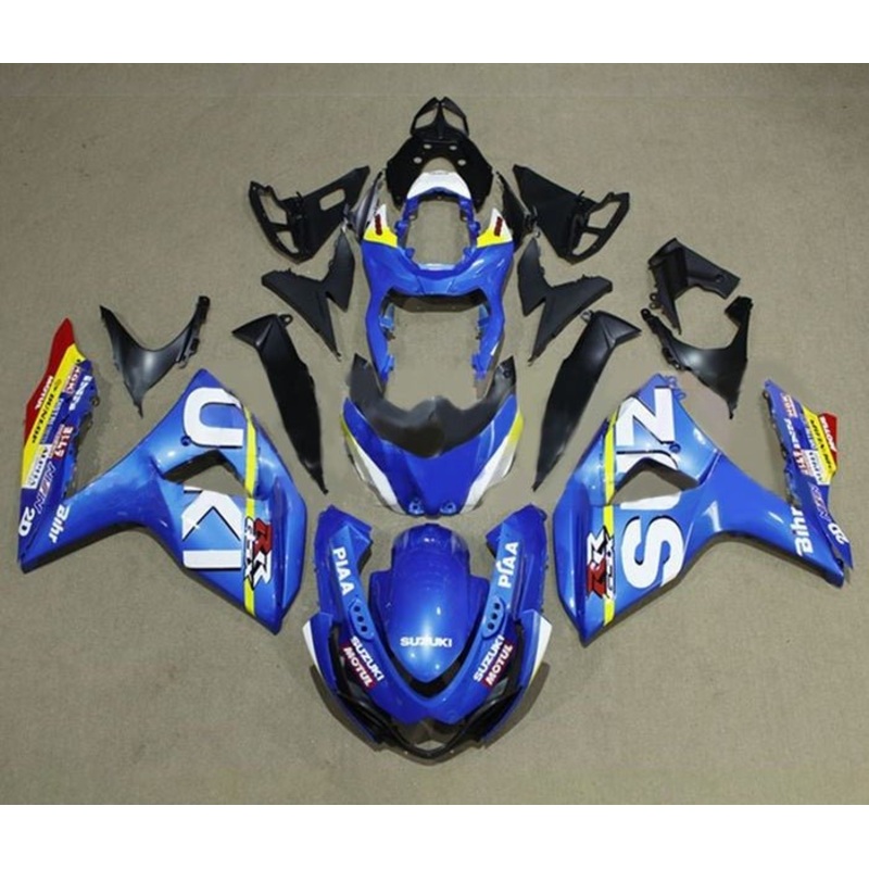 Suzuki GSXR1000 (2009-2016) Blue, Yellow Stripe Fairings Clear Windscreen: Free No Seat Cowl No Bolt Kit