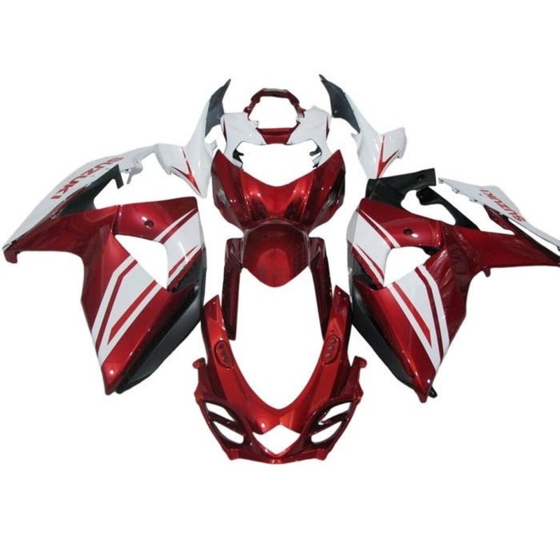 Suzuki GSXR1000 (2009-2016) Candy Red, White Fairings Clear Windscreen: Free No Seat Cowl No Bolt Kit