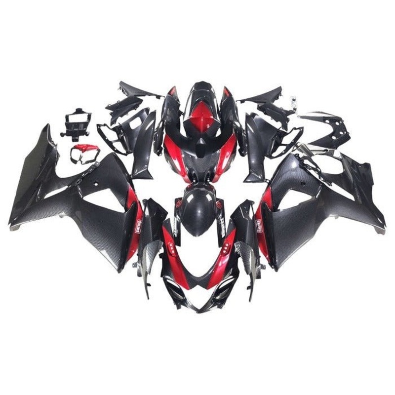 Suzuki GSXR1000 (2009-2016) Faux Carbon Fiber, Dark Red Fairings Clear Windscreen: Free No Seat Cowl No Bolt Kit