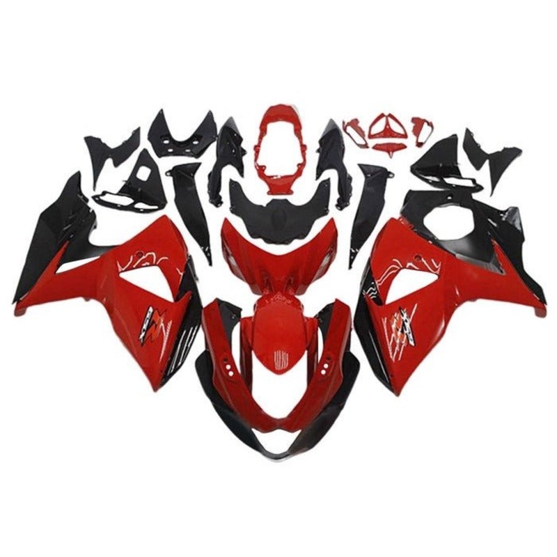 Suzuki GSXR1000 (2009-2016) Gloss Red, Black Fairings Clear Windscreen: Free No Seat Cowl No Bolt Kit