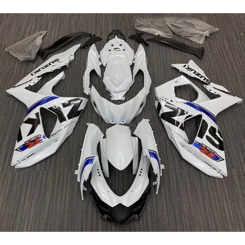 Suzuki GSXR1000 (2009-2016) Gloss White, Black, Blue Fairings Clear Windscreen: Free No Seat Cowl No Bolt Kit