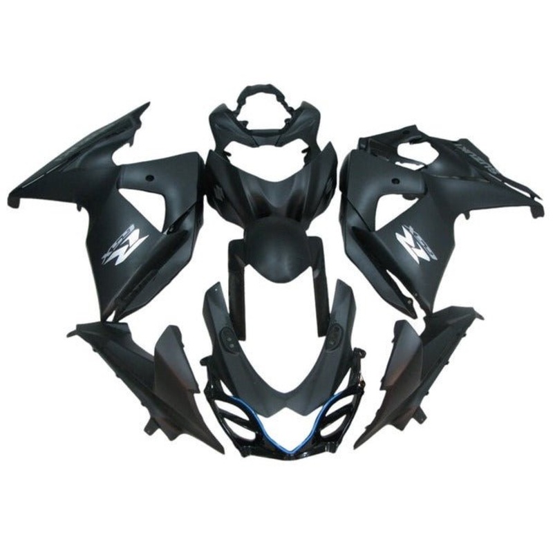 Suzuki GSXR1000 (2009-2016) Matte Black, Gray, Black, Blue Pinstripe Fairings Clear Windscreen: Free No Seat Cowl No Bolt Kit