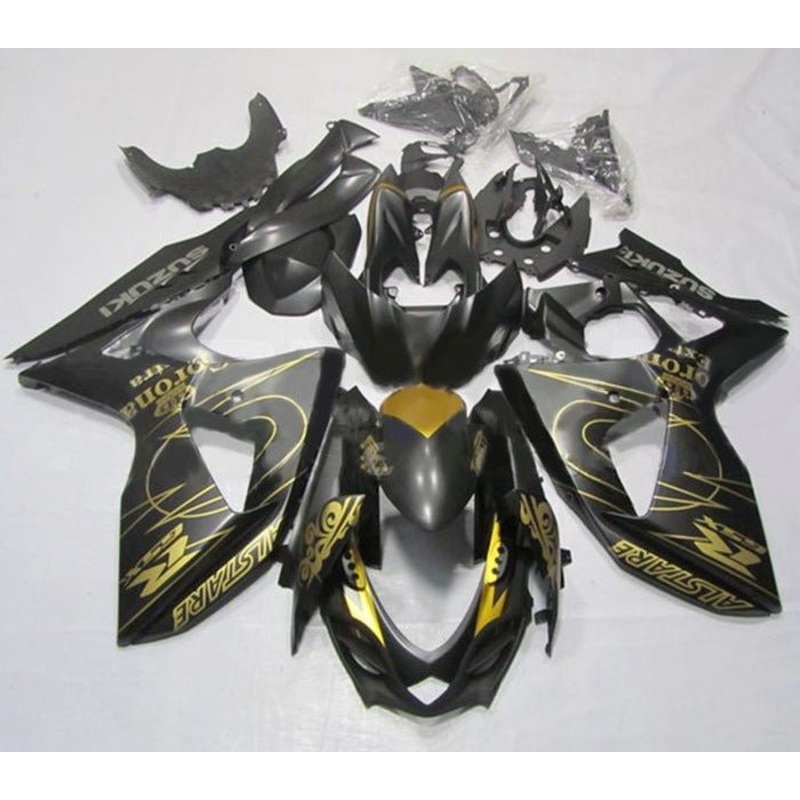 Suzuki GSXR1000 (2009-2016) Matte Black, Matte Gold Tribal Fairings Clear Windscreen: Free No Seat Cowl No Bolt Kit