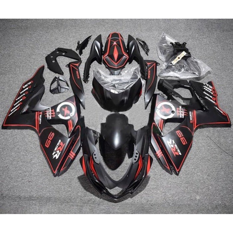Suzuki GSXR1000 (2009-2016) Matte Black, Red Pinstripe Fairings Clear Windscreen: Free No Seat Cowl No Bolt Kit