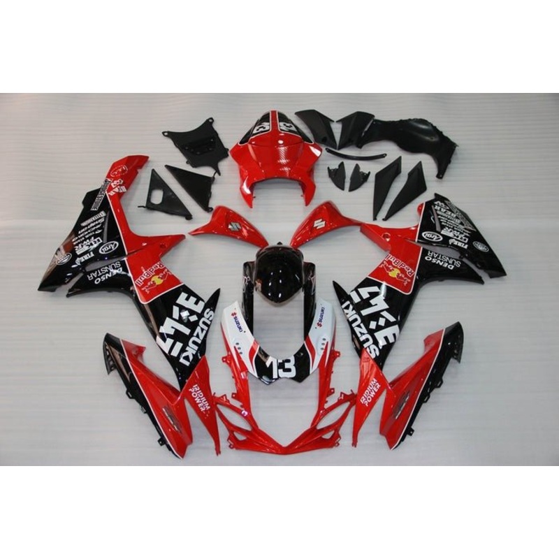 Suzuki GSXR1000 (2009-2016) Red, Black, White, Red Bull Fairings Clear Windscreen: Free No Seat Cowl No Bolt Kit