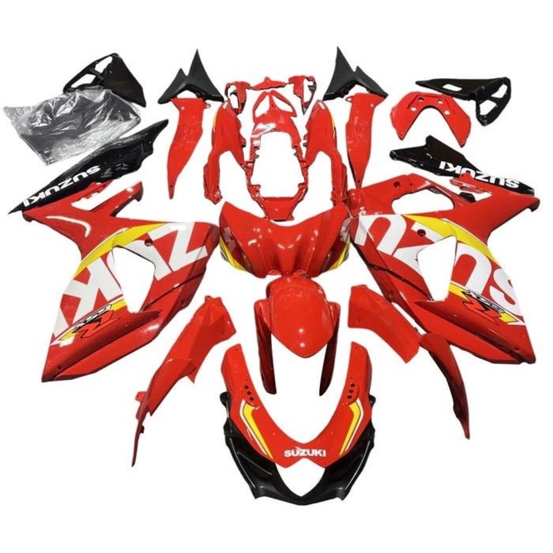 Suzuki GSXR1000 (2009-2016) Red, White, Yellow, Black Fairings Clear Windscreen: Free No Seat Cowl No Bolt Kit