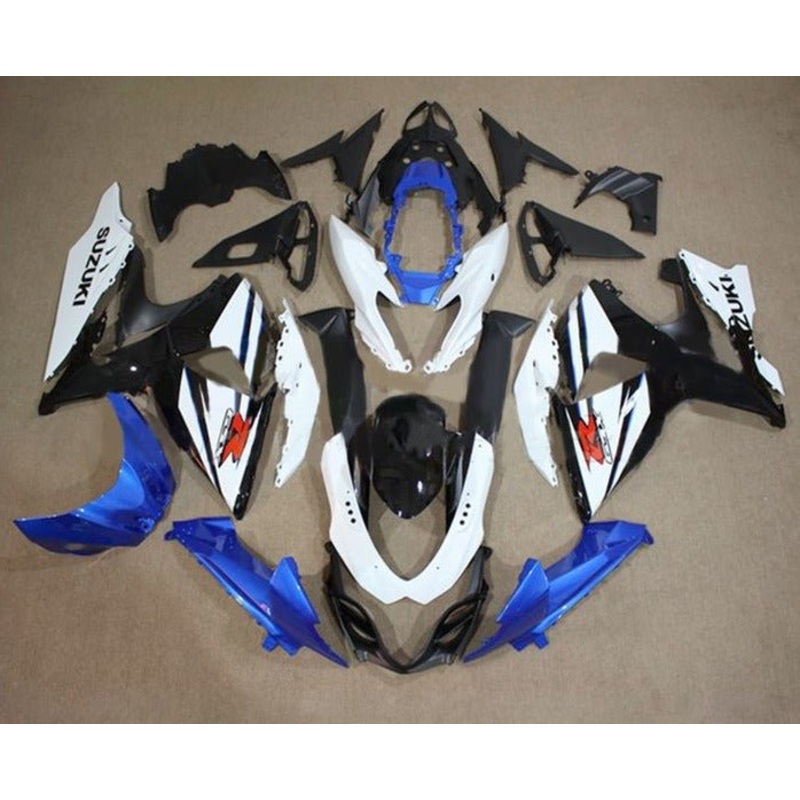 Suzuki GSXR1000 (2009-2016) White, Black, Blue Fairings Clear Windscreen: Free No Seat Cowl No Bolt Kit