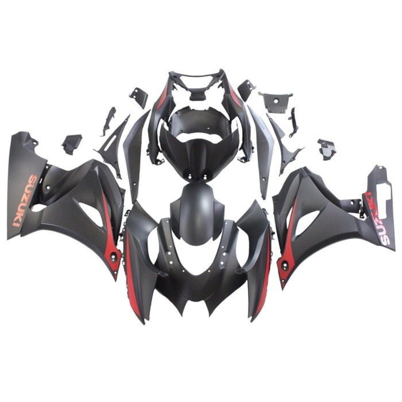 Suzuki GSXR1000 (2017-2025) Matte Black, Matte Red Fairings No Tank No Seat Cowl No Bolt Kit