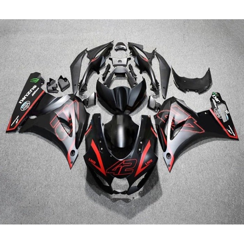 Suzuki GSXR1000 (2017-2025) Matte Black, Red #42 Fairings No Tank No Seat Cowl No Bolt Kit