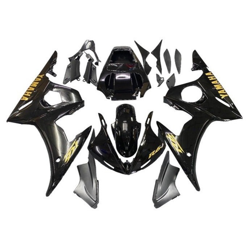 Yamaha YZF-R6 (2005) Black, Gold Fairings Clear Windscreen: Free No Seat Cowl No Bolt Kit
