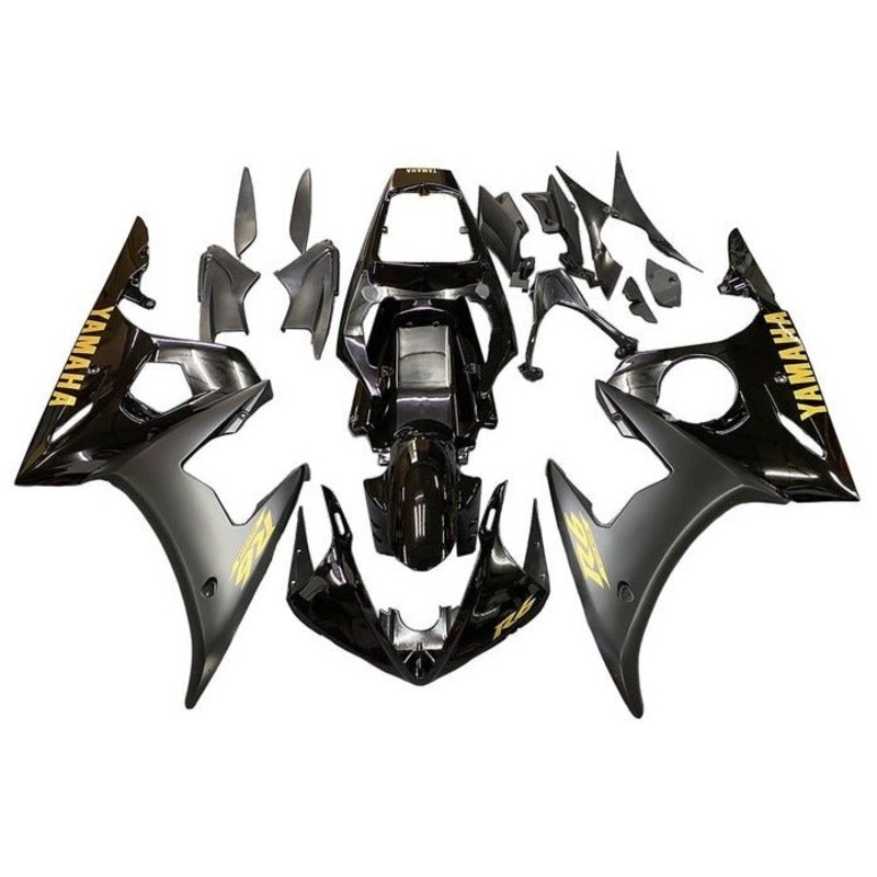 Yamaha YZF-R6 (2005) Black, Gold, Matte Black Fairings Clear Windscreen: Free No Seat Cowl No Bolt Kit