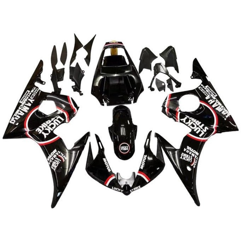 Yamaha YZF-R6 (2005) Black, White, Red Lucky Strike Fairings Clear Windscreen: Free No Seat Cowl No Bolt Kit
