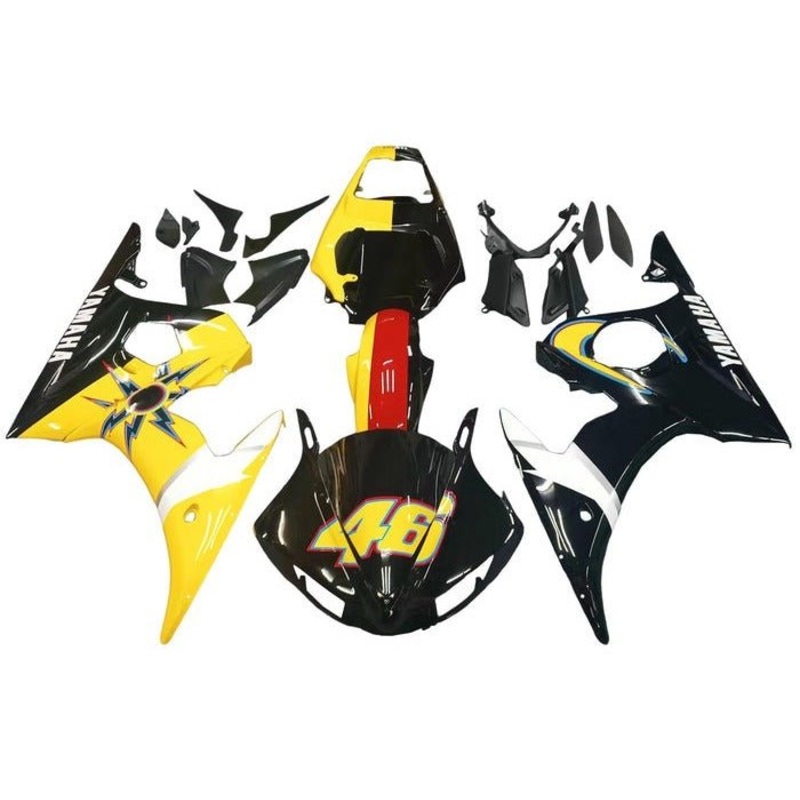 Yamaha YZF-R6 (2005) Black, Yellow, Sun, Moon Fairings Clear Windscreen: Free No Seat Cowl No Bolt Kit