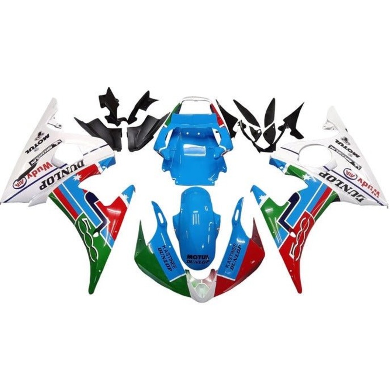 Yamaha YZF-R6 (2005) Blue, Multicolor, Dunlop Fairings Clear Windscreen: Free No Seat Cowl No Bolt Kit