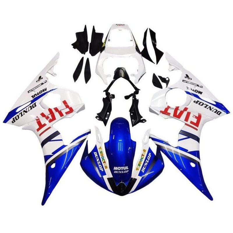 Yamaha YZF-R6 (2005) Blue, White, Red, Dunlop Fairings Clear Windscreen: Free No Seat Cowl No Bolt Kit