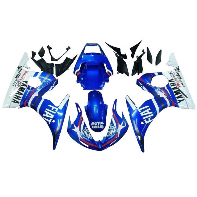 Yamaha YZF-R6 (2005) Blue, White, Red, Star Fiat Fairings Clear Windscreen: Free No Seat Cowl No Bolt Kit