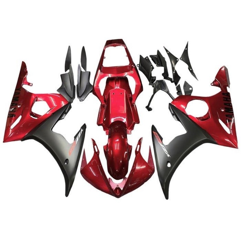 Yamaha YZF-R6 (2005) Candy Apple Red, Matte Black Fairings Clear Windscreen: Free No Seat Cowl No Bolt Kit