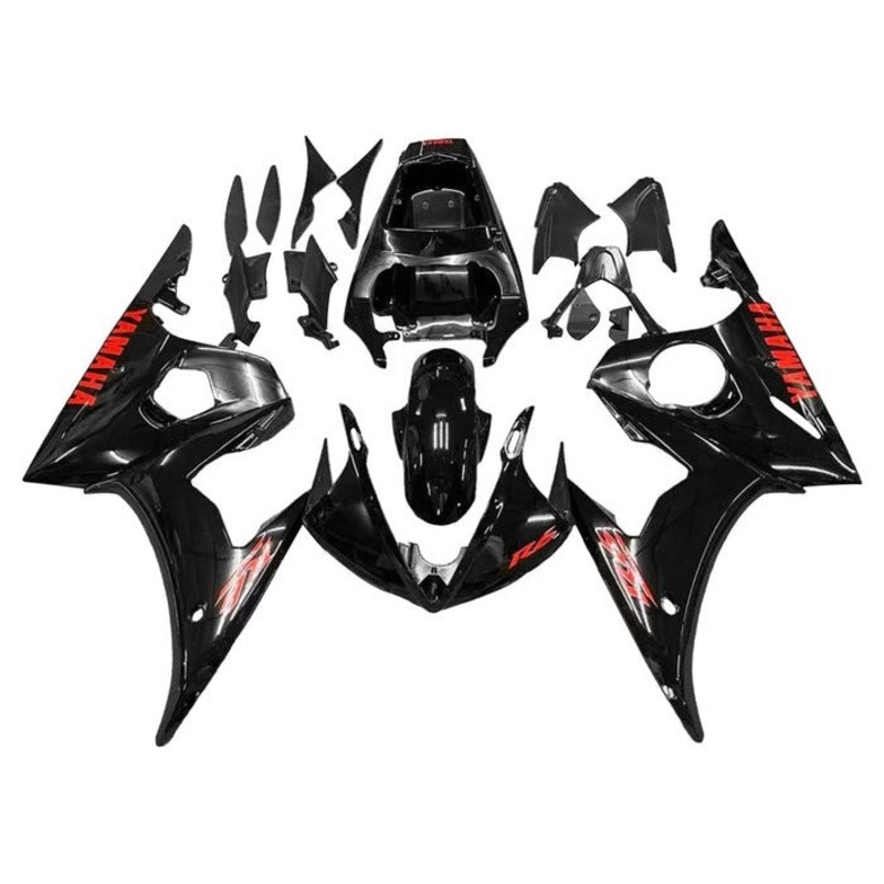 Yamaha YZF-R6 (2005) Gloss Black, Red Fairings Clear Windscreen: Free No Seat Cowl No Bolt Kit