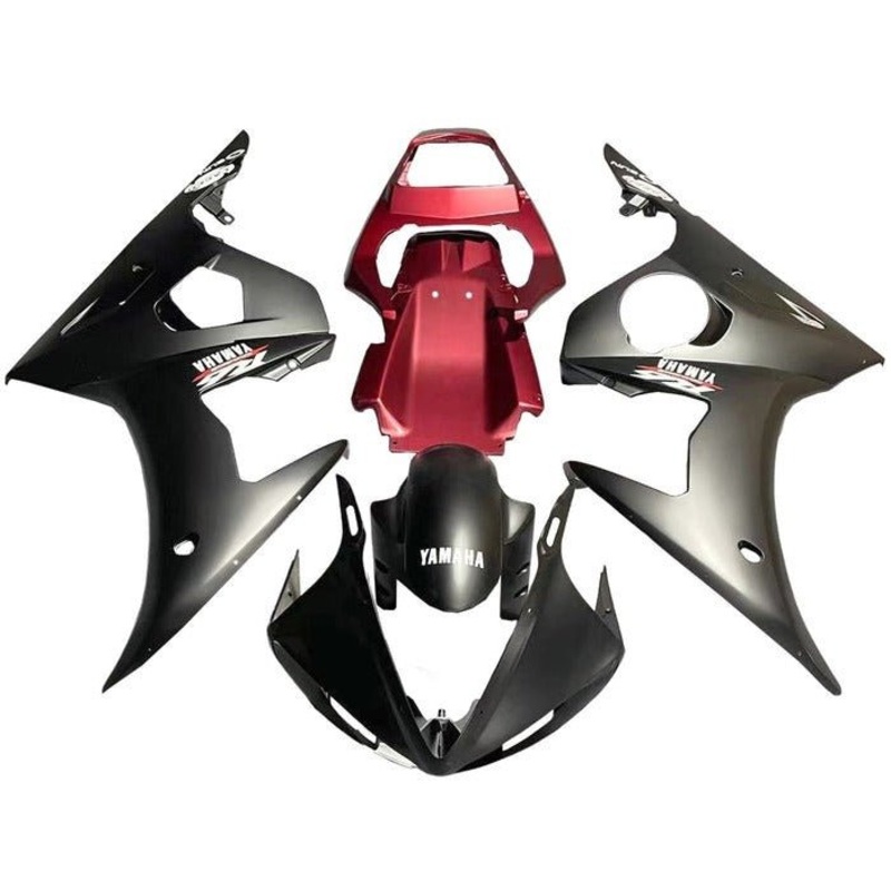 Yamaha YZF-R6 (2005) Matte Black, Matte Dark Red Fairings Clear Windscreen: Free No Seat Cowl No Bolt Kit