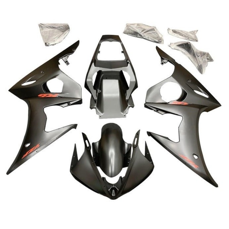 Yamaha YZF-R6 (2005) Matte Black, Matte Red Fairings Clear Windscreen: Free No Seat Cowl No Bolt Kit