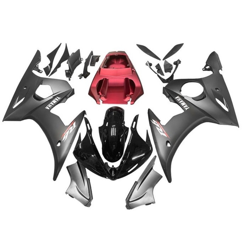Yamaha YZF-R6 (2005) Matte Black, Matte Red, Gloss Black Fairings Clear Windscreen: Free No Seat Cowl No Bolt Kit