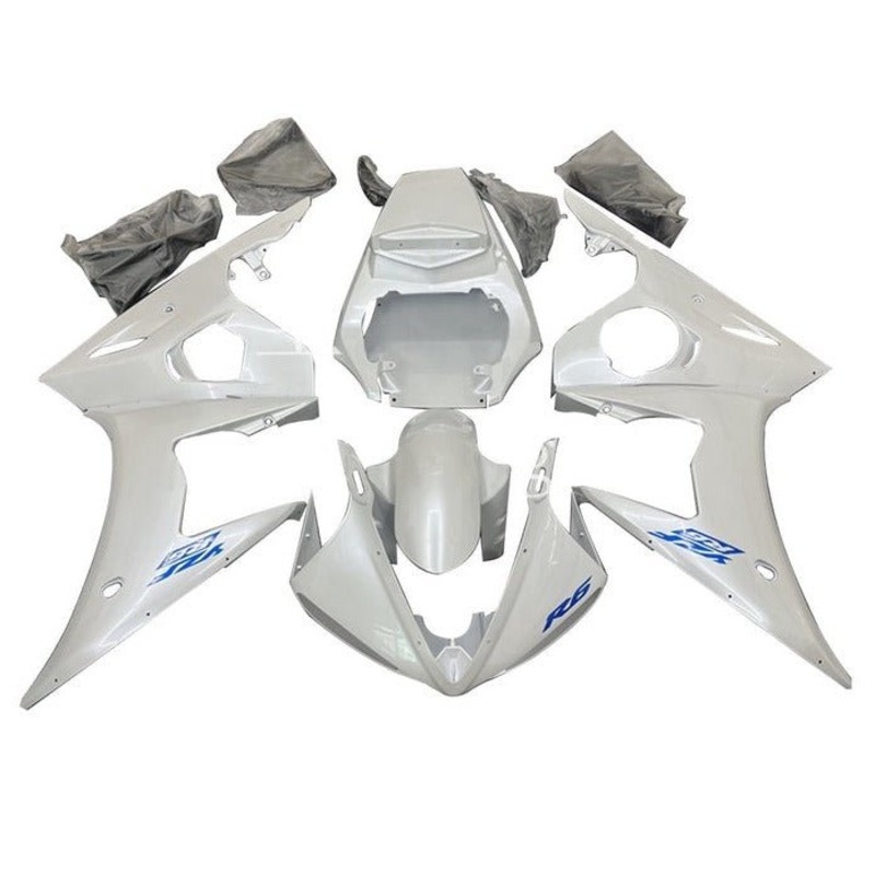 Yamaha YZF-R6 (2005) Pearl White, Blue Fairings Clear Windscreen: Free No Seat Cowl No Bolt Kit