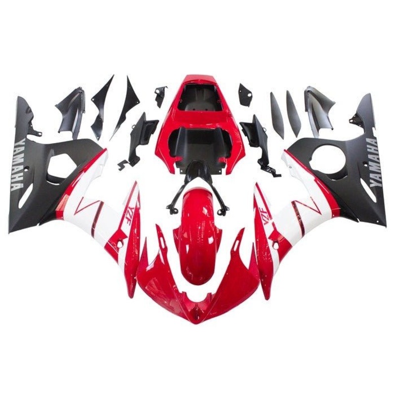 Yamaha YZF-R6 (2005) Red, White, Matte Black, Gray Fairings Clear Windscreen: Free No Seat Cowl No Bolt Kit