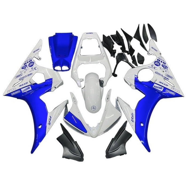 Yamaha YZF-R6 (2005) White, Blue Fairings Clear Windscreen: Free No Seat Cowl No Bolt Kit