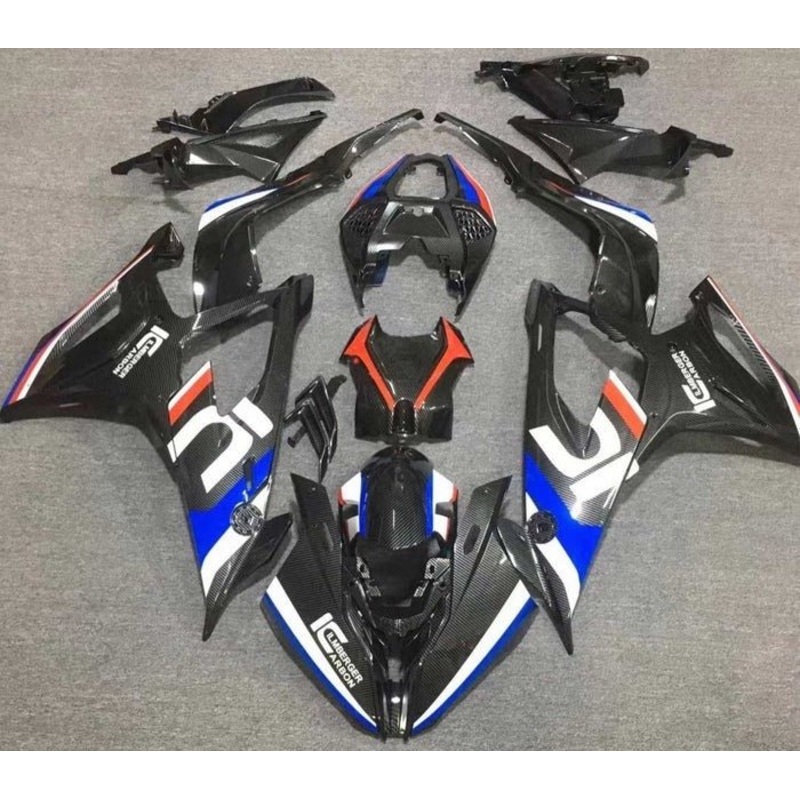 BMW S1000RR (2019-2022) Faux Carbon Fiber, White, Blue, Red Fairings No Seat Cowl No Bolt Kit No Tank