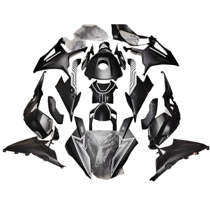 BMW S1000RR (2019-2022) Matte Black, White Lines Fairings No Seat Cowl No Bolt Kit No Tank