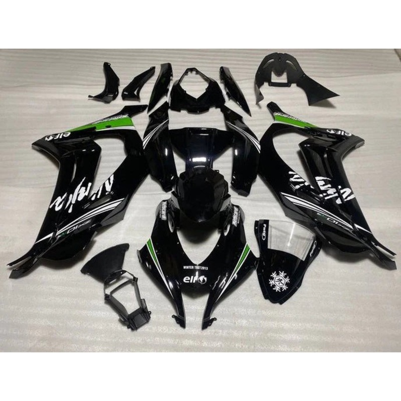 Fairings for Kawasaki Ninja ZX10R (2016-2020) Black, White, Green Stripe No Tank No Seat Cowl No Bolt Kit